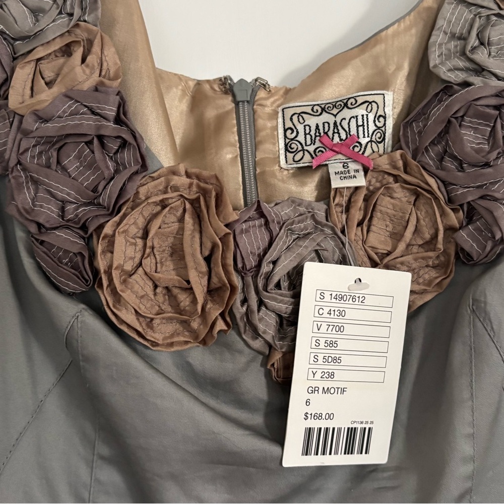 Yoana Baraschi Taupe and Gray Floral-Trim Midi Dress
